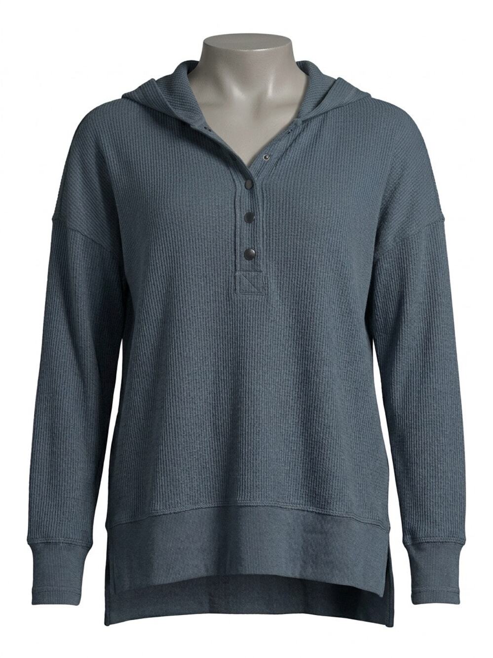 Maurices Sage Green Ribbed Knit Snap Henley Hoodie Sweater Large L Lightweight